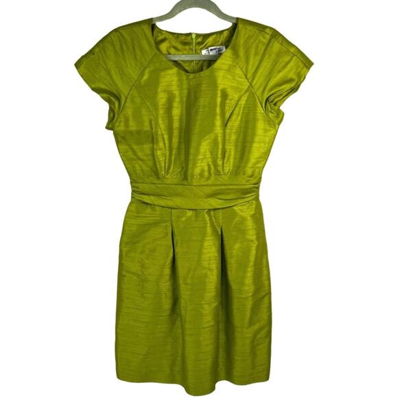1950s Vintage Lime Green Silk Shantung Cocktail Dress Custom w/ Pockets Size 4-6 - Picture 9 of 10